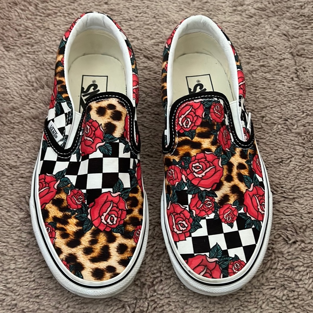 Rose/Animal Print Slip On Vans